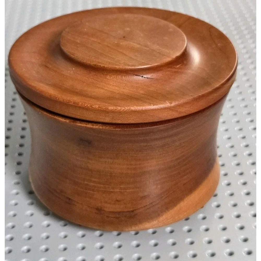 Vintage Black Cherry Wood Round Trinket Stash Spice Box‎ Container with Lid
